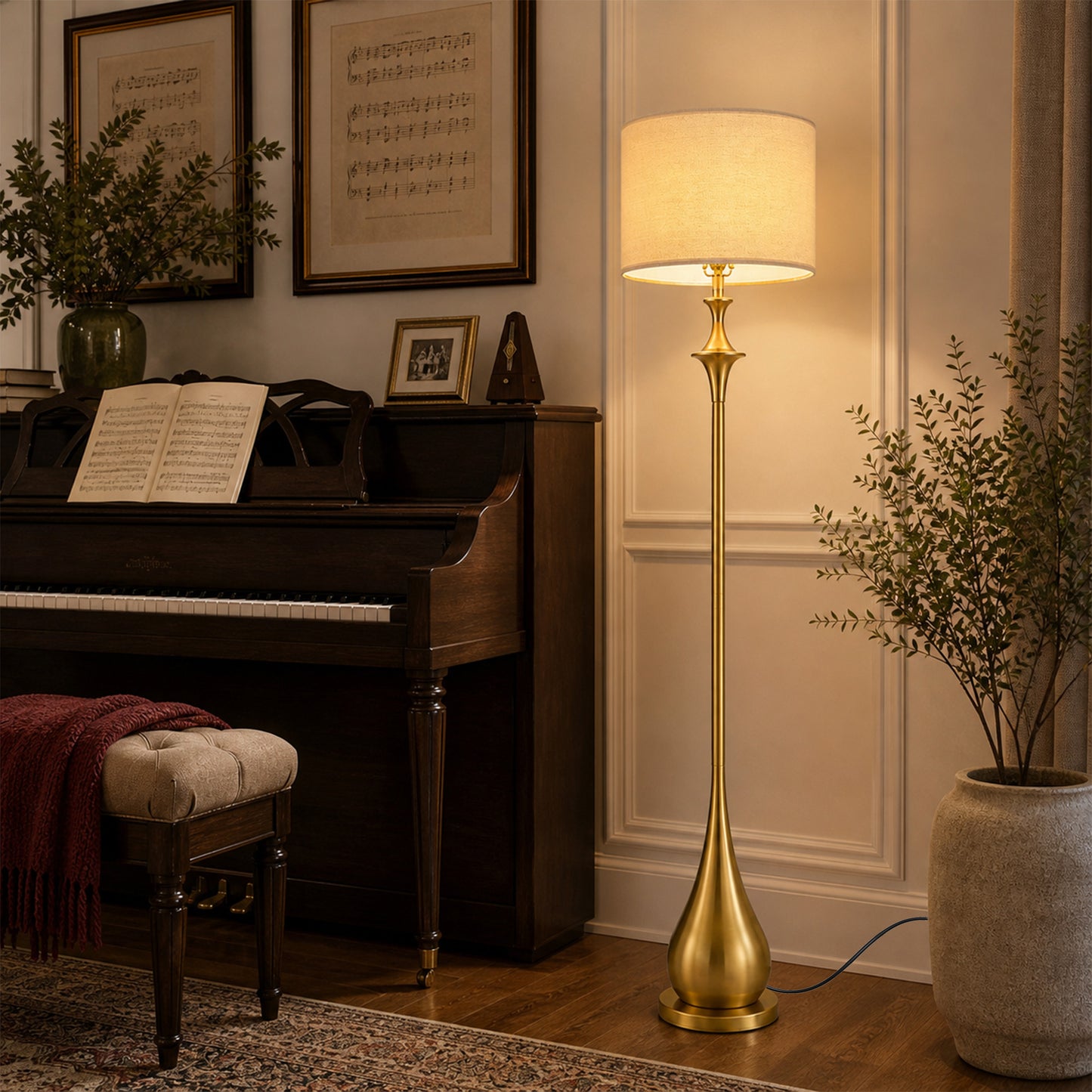 Lumora 65 in Brushed Gold Mid Century Floor Lamp with Linen Shade