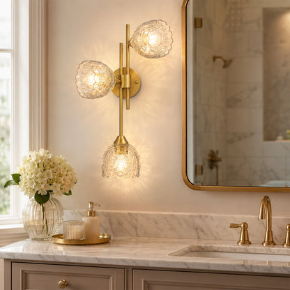 Aurelia 3-Light Gold Wall Sconce with Floral Glass Shades