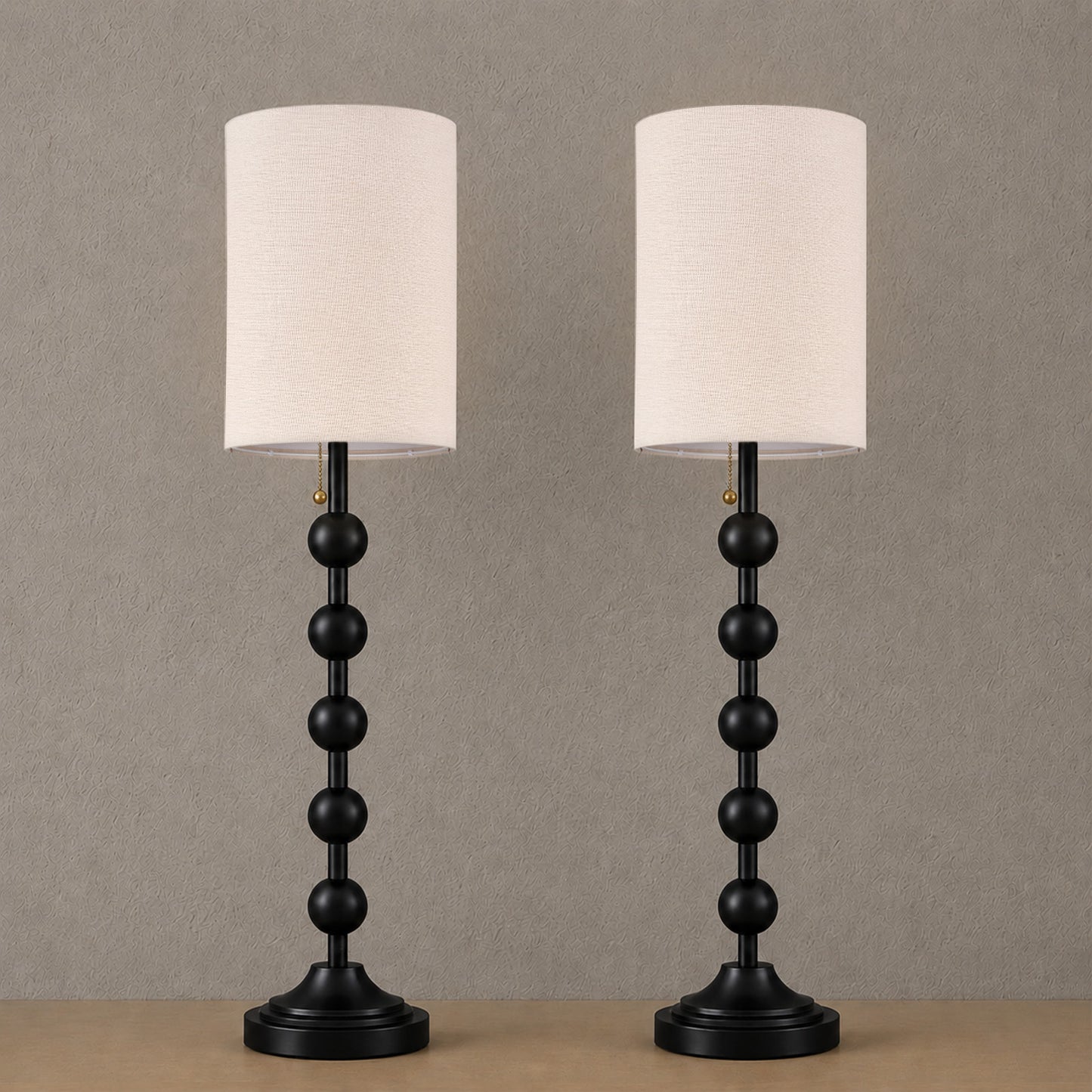 Aurelia  30 Inch Tall Buffet Black Table Lamps Set of 2 with Pull Chain