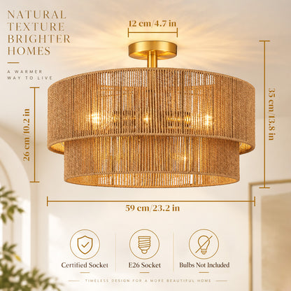 Aeris 24-Inch Gold Double-Layer Woven Rope Ceiling Light