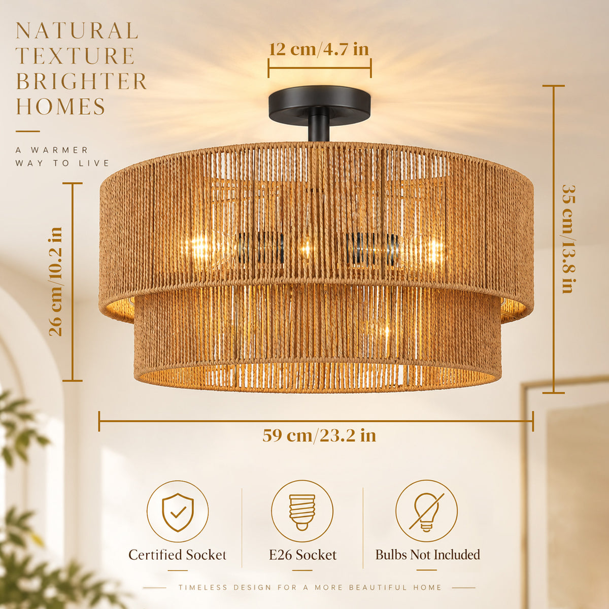 Aeris 24-Inch Black Double-Layer Woven Rope Ceiling Light