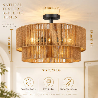 Aeris 24-Inch Black Double-Layer Woven Rope Ceiling Light