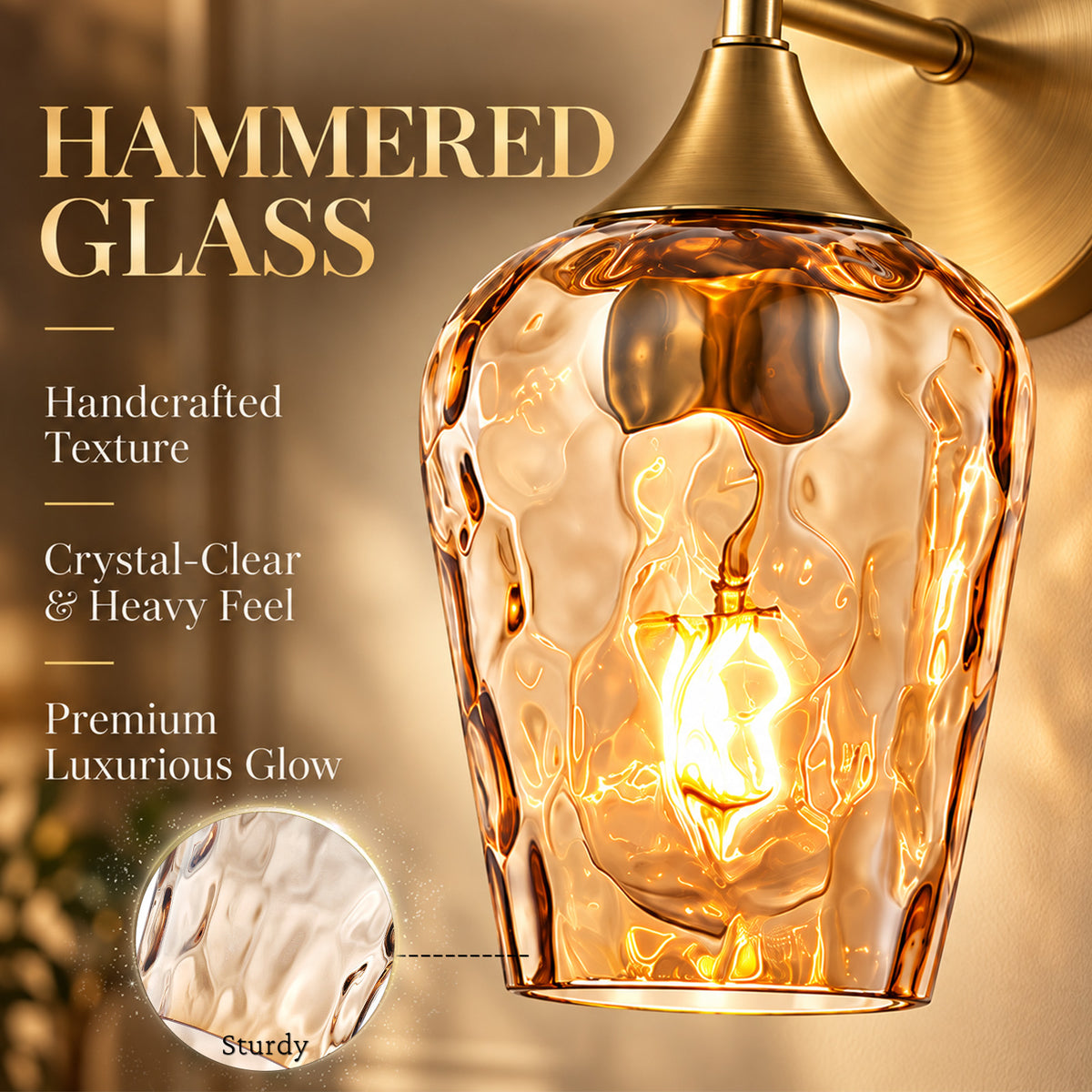 Aurelia Gold Amber Hammered Glass Wall Sconces Set of 2