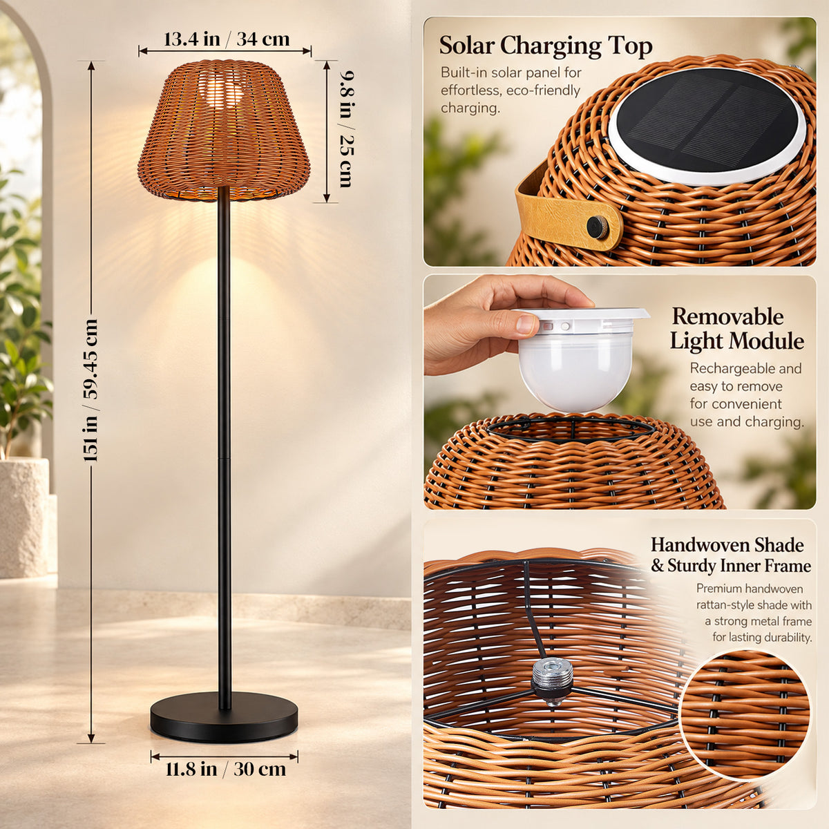Lumora 59 Inch Solar Outdoor Floor Lamp with Portable Lantern