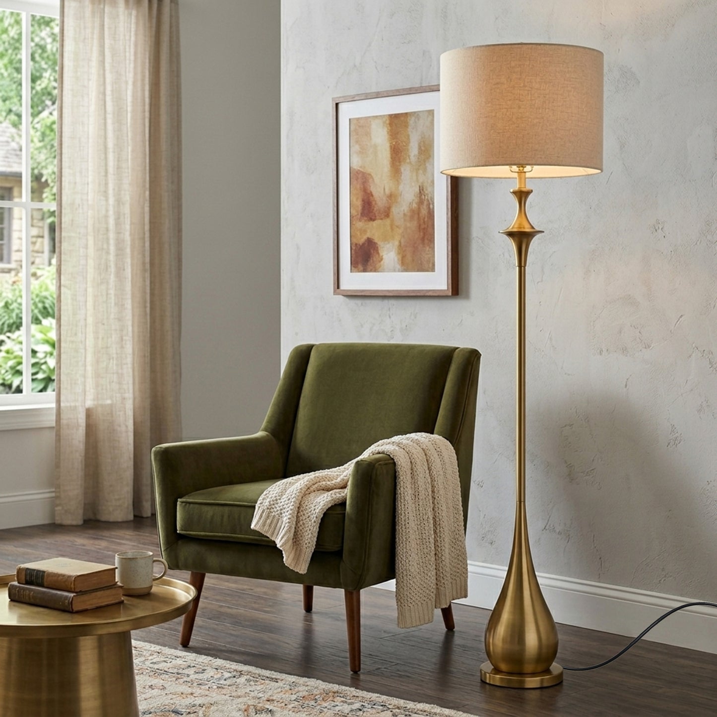 Lumora 65 in Brushed Gold Mid Century Floor Lamp with Linen Shade