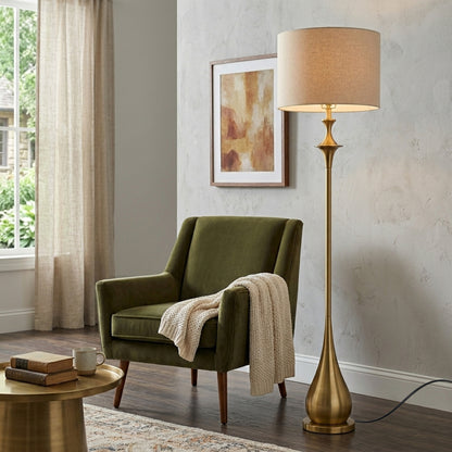 Lumora 65 in Brushed Gold Mid Century Floor Lamp with Linen Shade