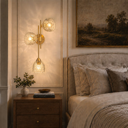 Aurelia 3-Light Gold Wall Sconce with Floral Glass Shades