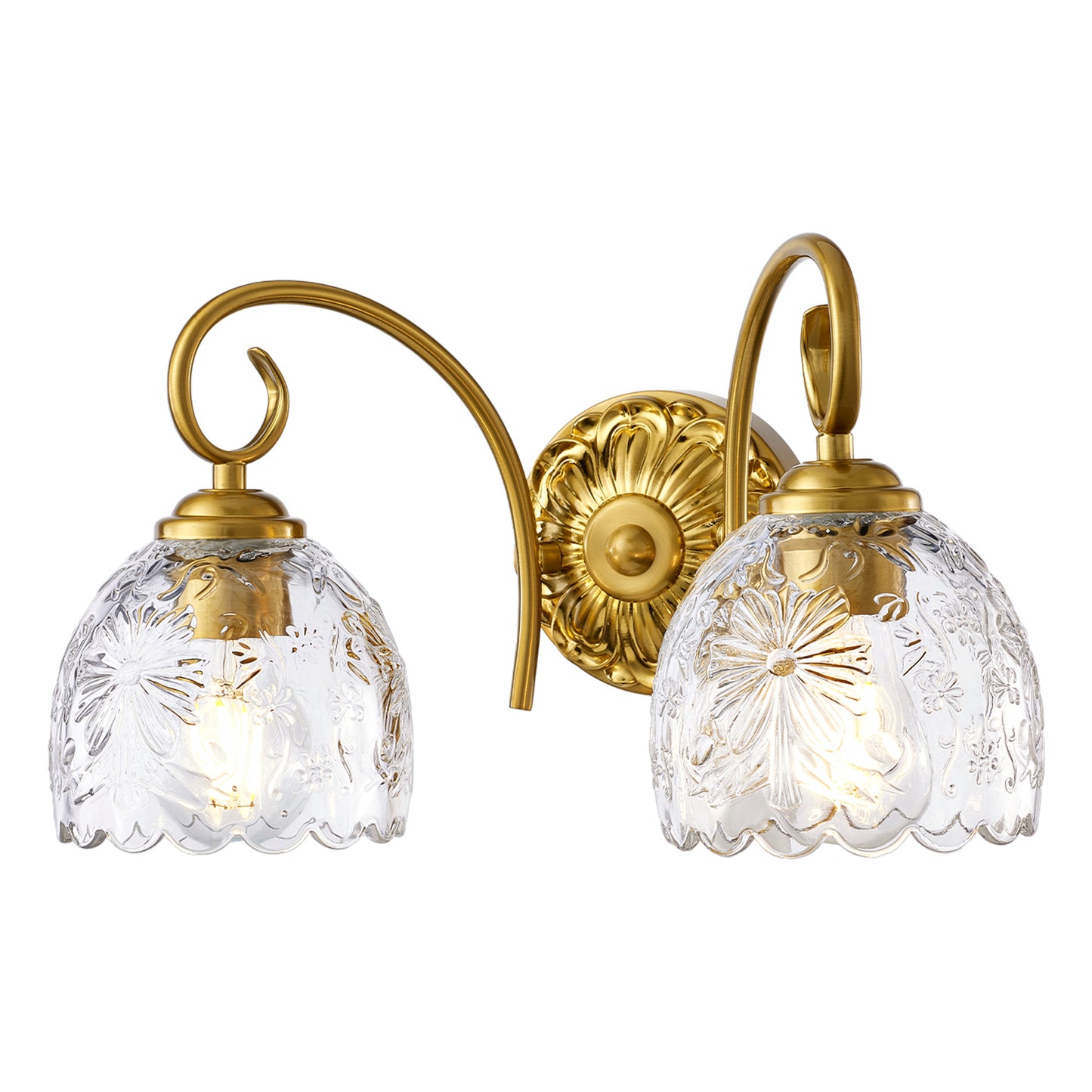 Aurelux Gold 2-Light Glass  Floral Vanity Light  Fixture