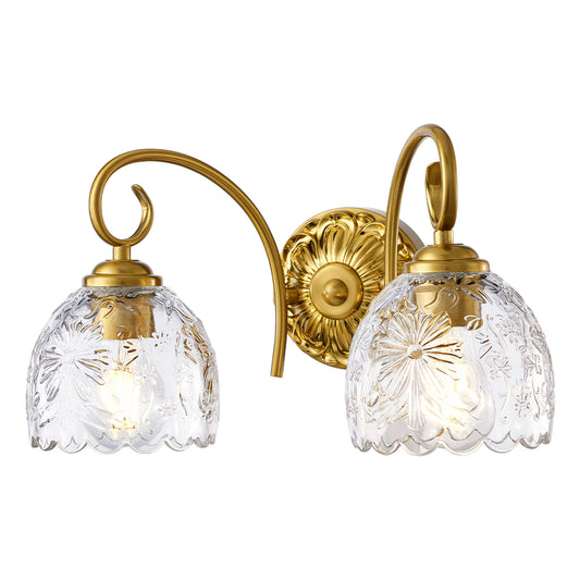 Aurelux Gold 2-Light Glass  Floral Vanity Light  Fixture