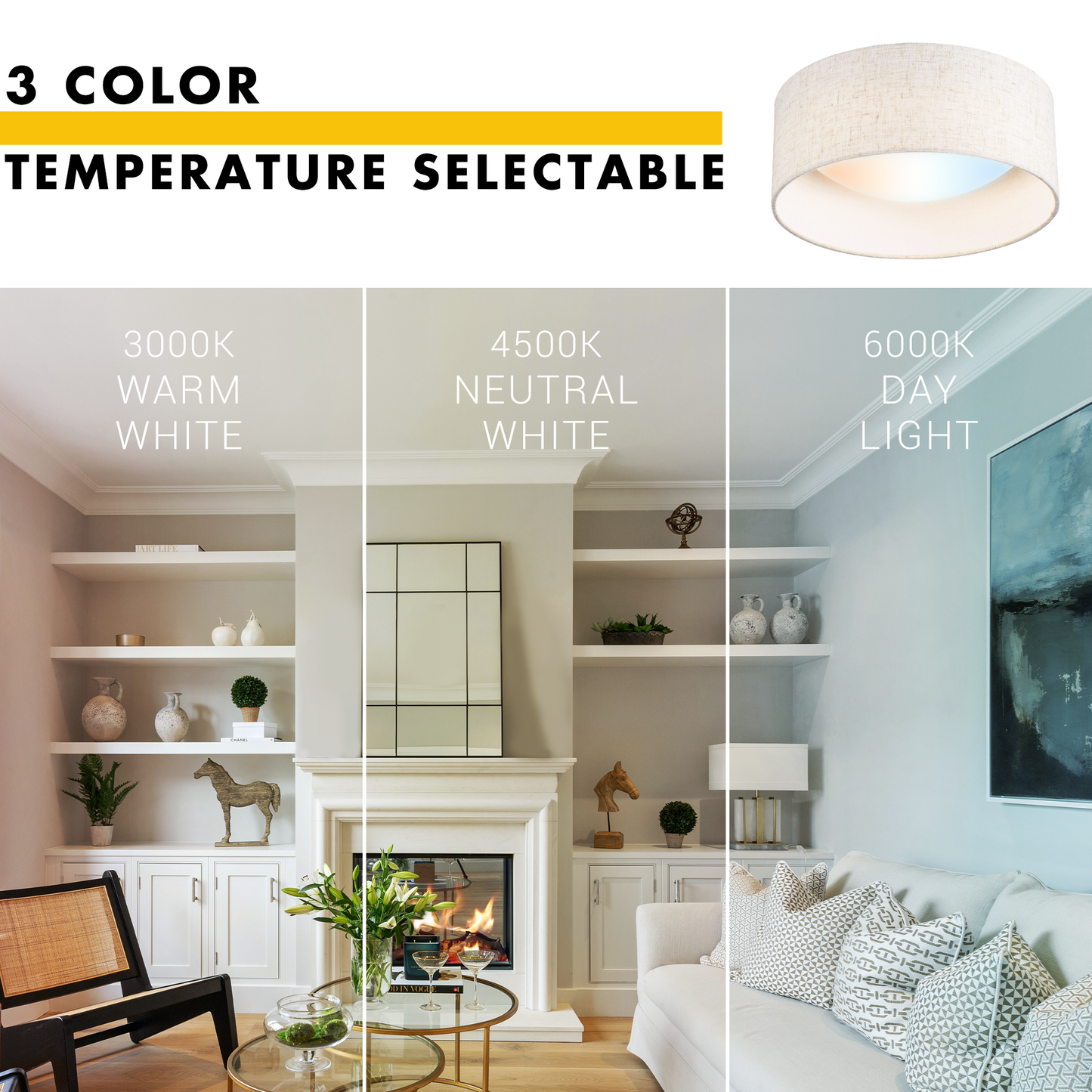 Aeris 10inch LED Flush Mount Ceiling Light with Fabric Shade 5CCT Dimmable