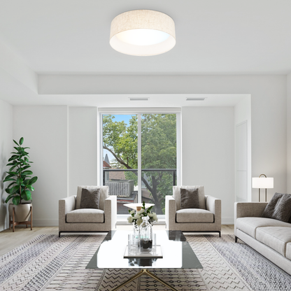 Hamilyeah 15" LED Flush Mount Dimmable Ceiling Light Fixture, with Fabric Shade