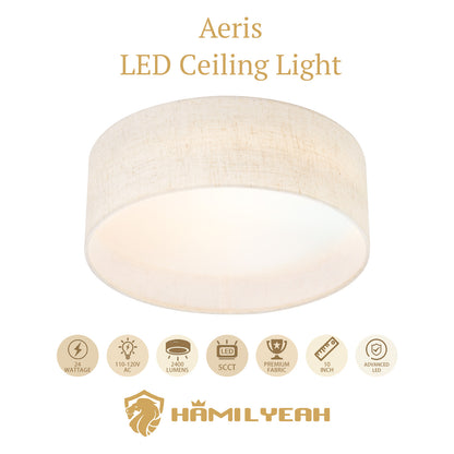 Aeris 10inch LED Flush Mount Ceiling Light with Fabric Shade 5CCT Dimmable