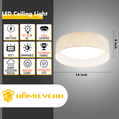 Aeris 16 inch LED Flush Mount Ceiling Light Fabric Shade, 5CCT Dimmable