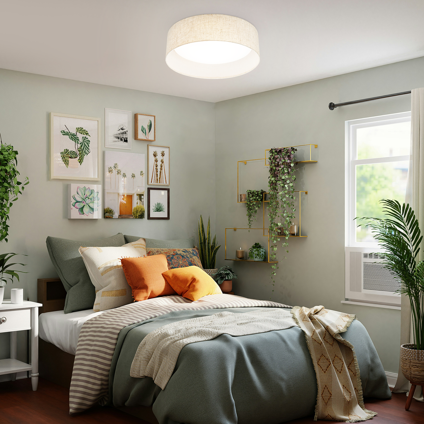 Aeris 16 inch LED Flush Mount Ceiling Light Fabric Shade, 5CCT Dimmable