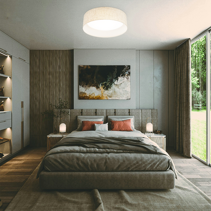 Aeris 16 inch LED Flush Mount Ceiling Light Fabric Shade, 5CCT Dimmable