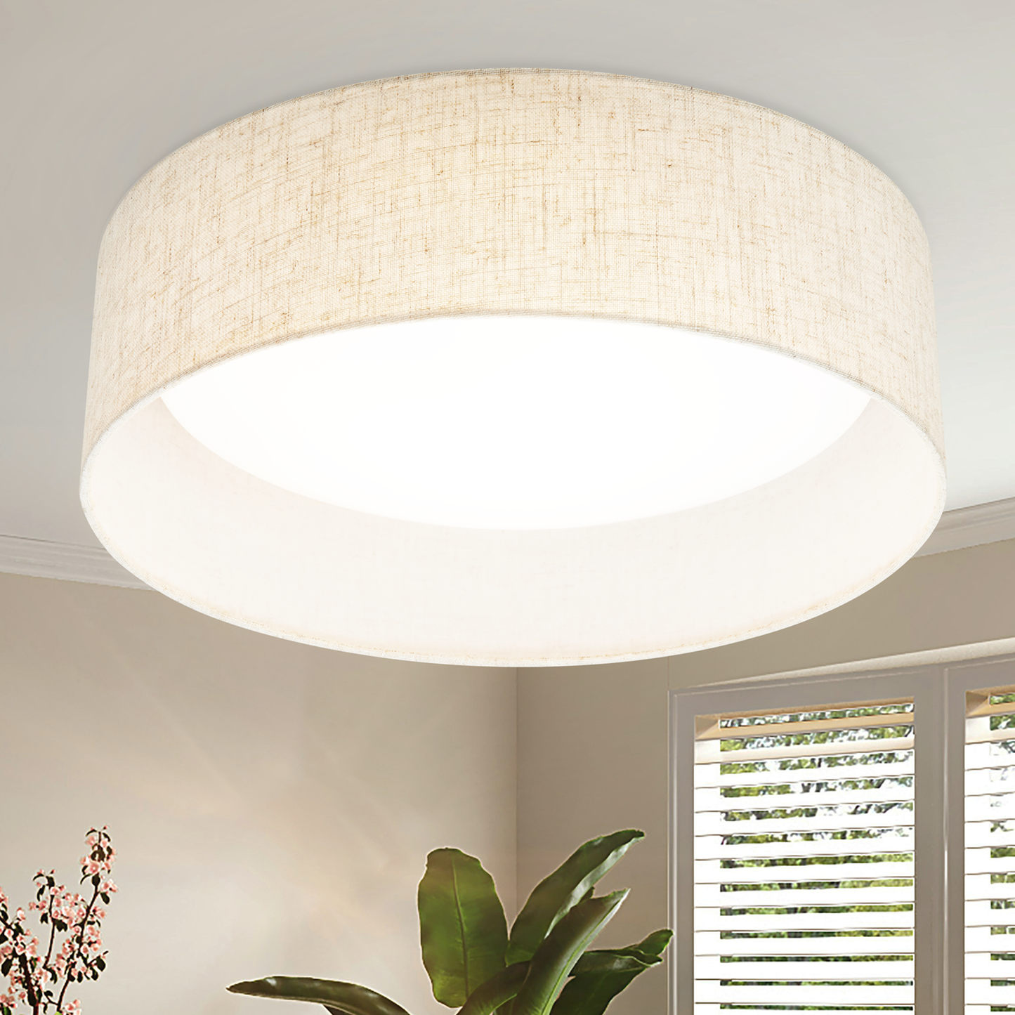 Aeris 16 inch LED Flush Mount Ceiling Light Fabric Shade, 5CCT Dimmable