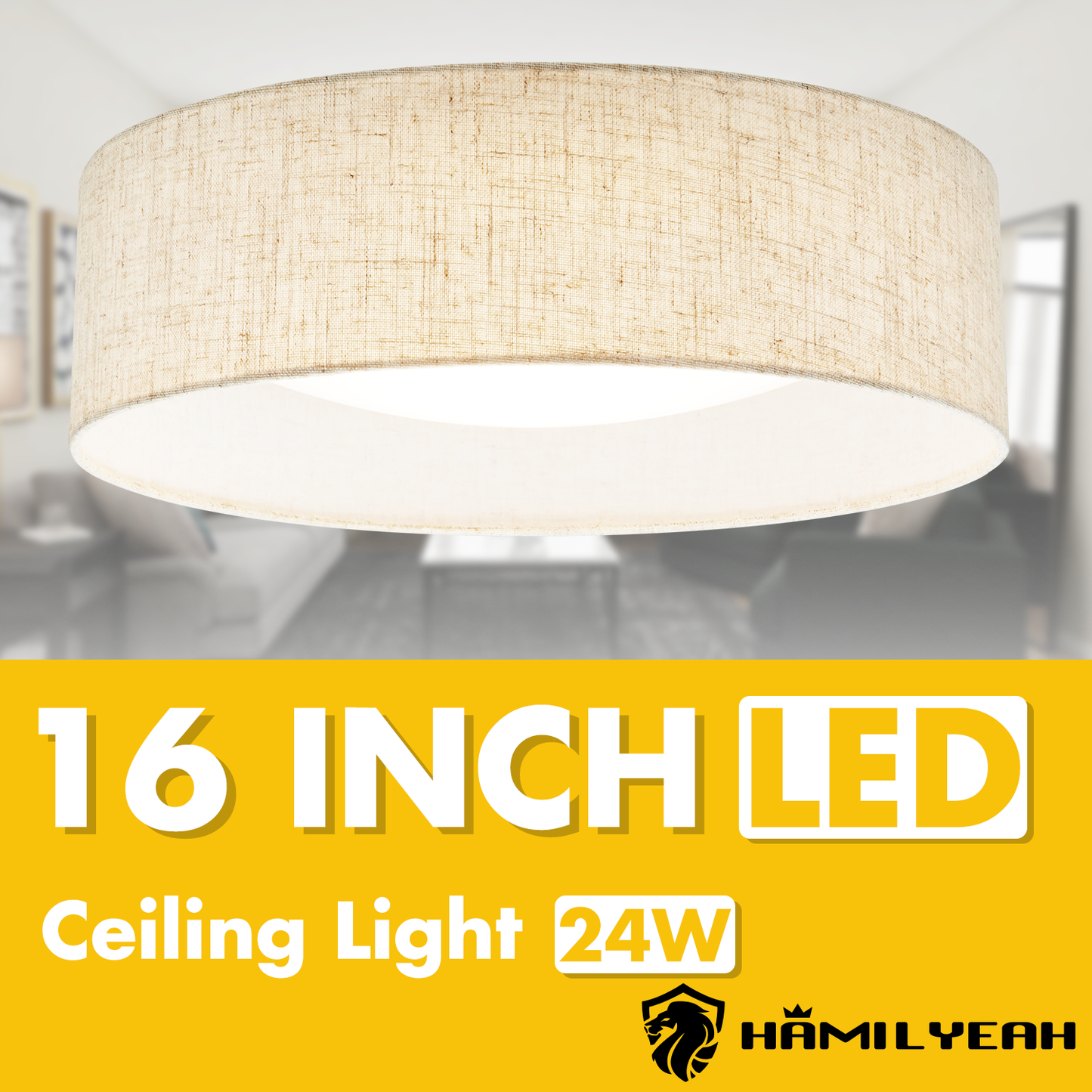 Aeris 16 inch LED Flush Mount Ceiling Light Fabric Shade, 5CCT Dimmable