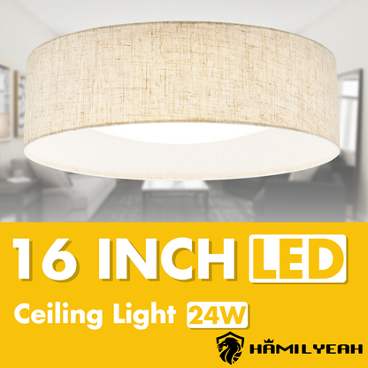 Aeris 16 inch LED Flush Mount Ceiling Light Fabric Shade, 5CCT Dimmable