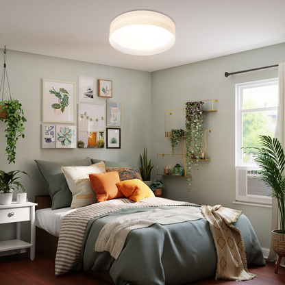 Aeris 18 inch LED Flush Mount Ceiling Light Fabric Shade, 5CCT Dimmable