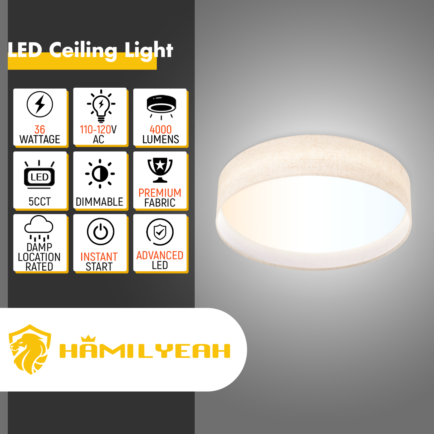 Aeris 18 inch LED Flush Mount Ceiling Light Fabric Shade, 5CCT Dimmable
