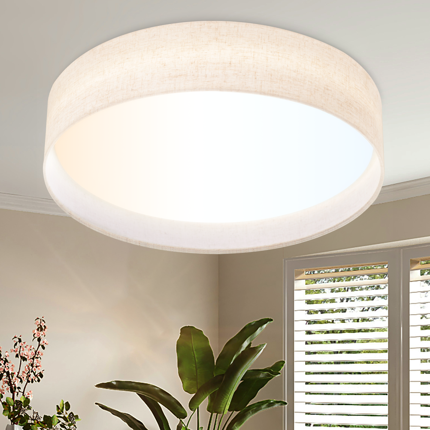 Aeris 18 inch LED Flush Mount Ceiling Light Fabric Shade, 5CCT Dimmable