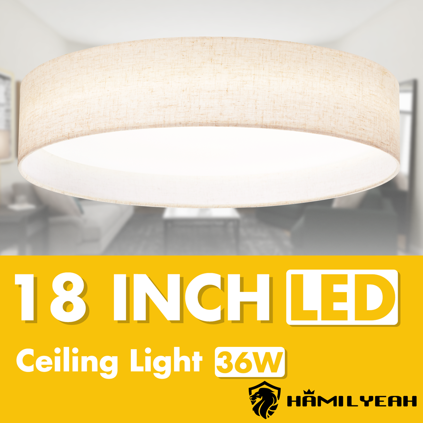 Aeris 18 inch LED Flush Mount Ceiling Light Fabric Shade, 5CCT Dimmable
