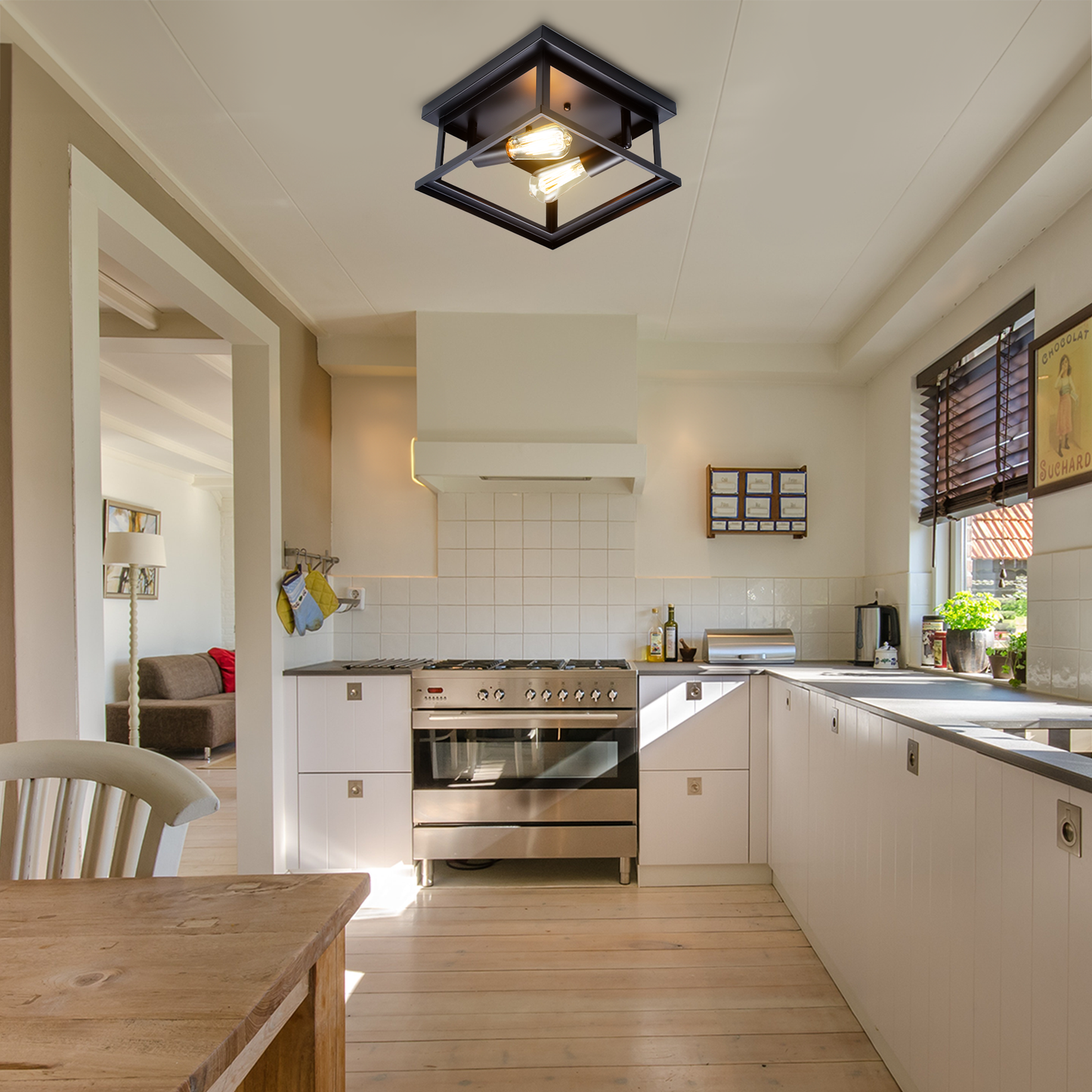 Noir 2-Light Farmhouse Flush Mount Ceiling Light Fixture