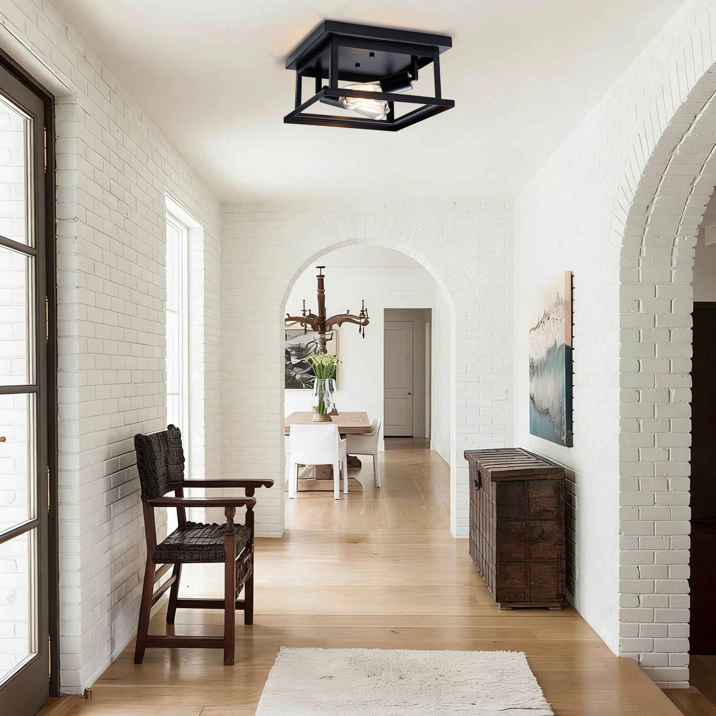 Noir 2-Light Farmhouse Flush Mount Ceiling Light Fixture