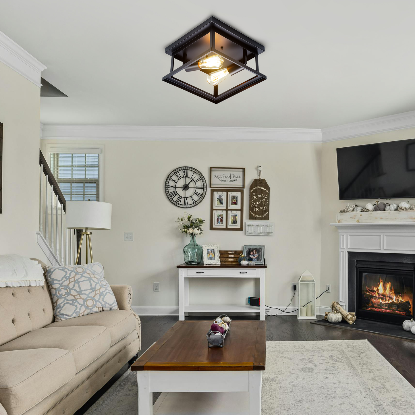 Noir 2-Light Farmhouse Flush Mount Ceiling Light Fixture