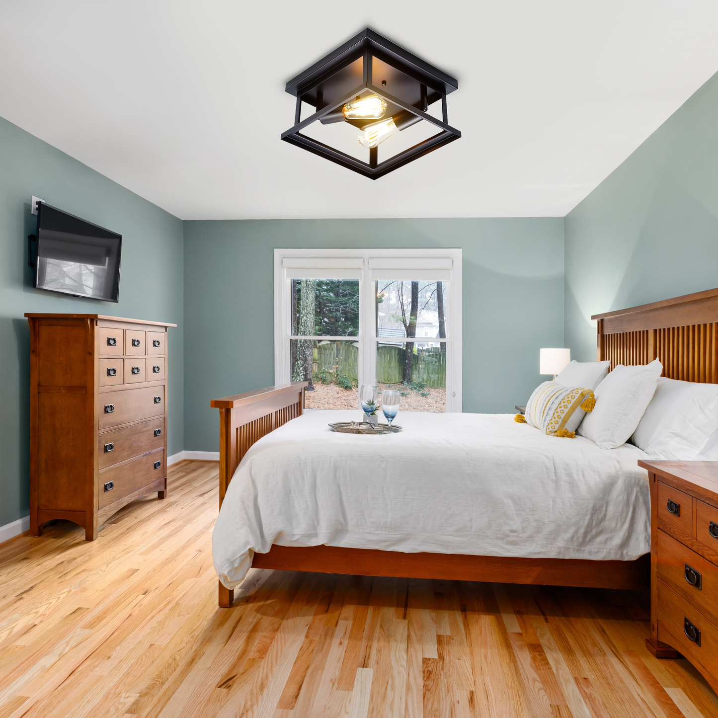 Noir 2-Light Farmhouse Flush Mount Ceiling Light Fixture