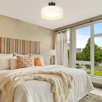 Hamilyeah 12" LED Semi Flush Mount Ceiling Light Dimmable with Fabric Shade