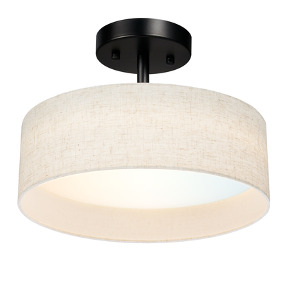 Hamilyeah 12" LED Semi Flush Mount Ceiling Light Dimmable with Fabric Shade
