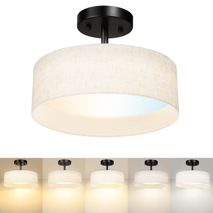 Hamilyeah 12" LED Semi Flush Mount Ceiling Light Dimmable with Fabric Shade