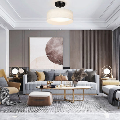 Hamilyeah 12" LED Semi Flush Mount Ceiling Light Dimmable with Fabric Shade