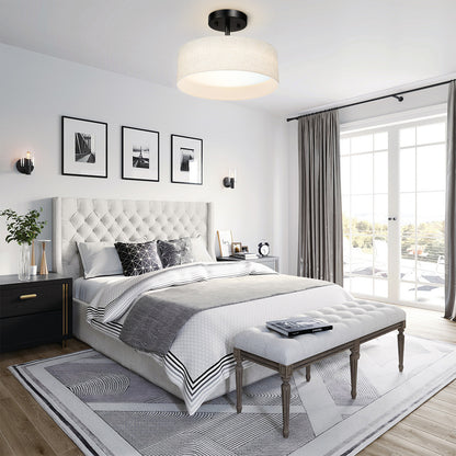 Hamilyeah 12" LED Semi Flush Mount Ceiling Light Dimmable with Fabric Shade