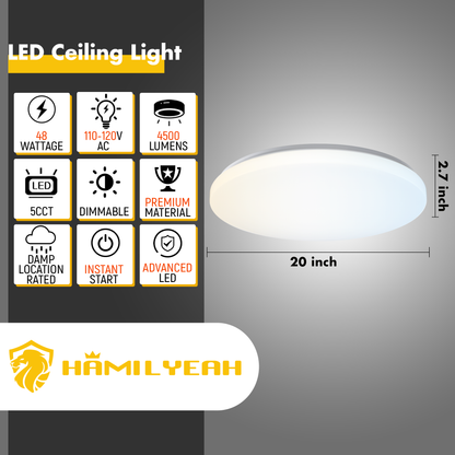 Hamilyeah 20" 48W Dimmable LED Flush Mount Ceiling Light, 5CCT for Living room