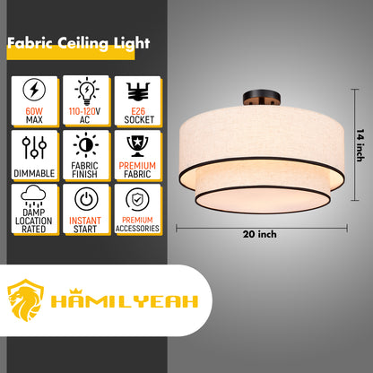 Aeris 20 inch Semi Flush Mount Ceiling Light with Fabric Shade
