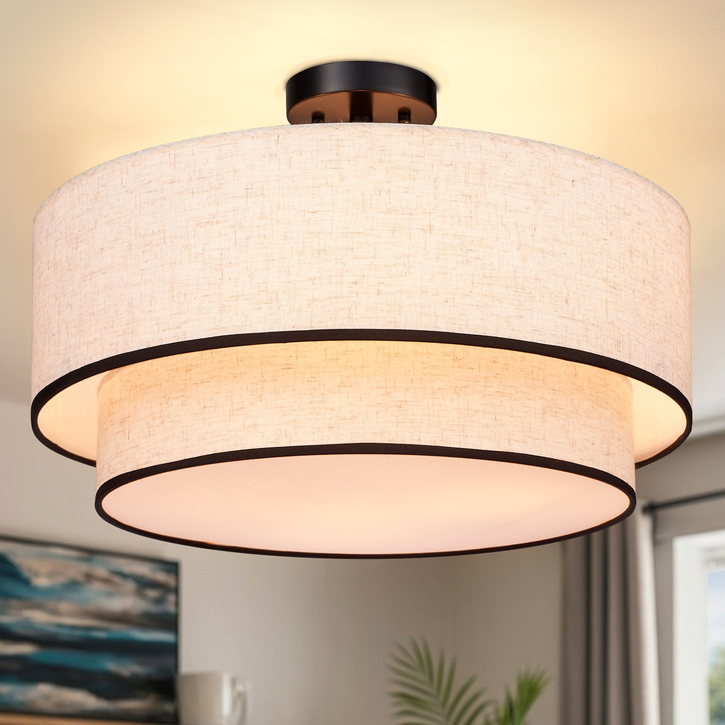 Aeris 20 inch Semi Flush Mount Ceiling Light with Fabric Shade