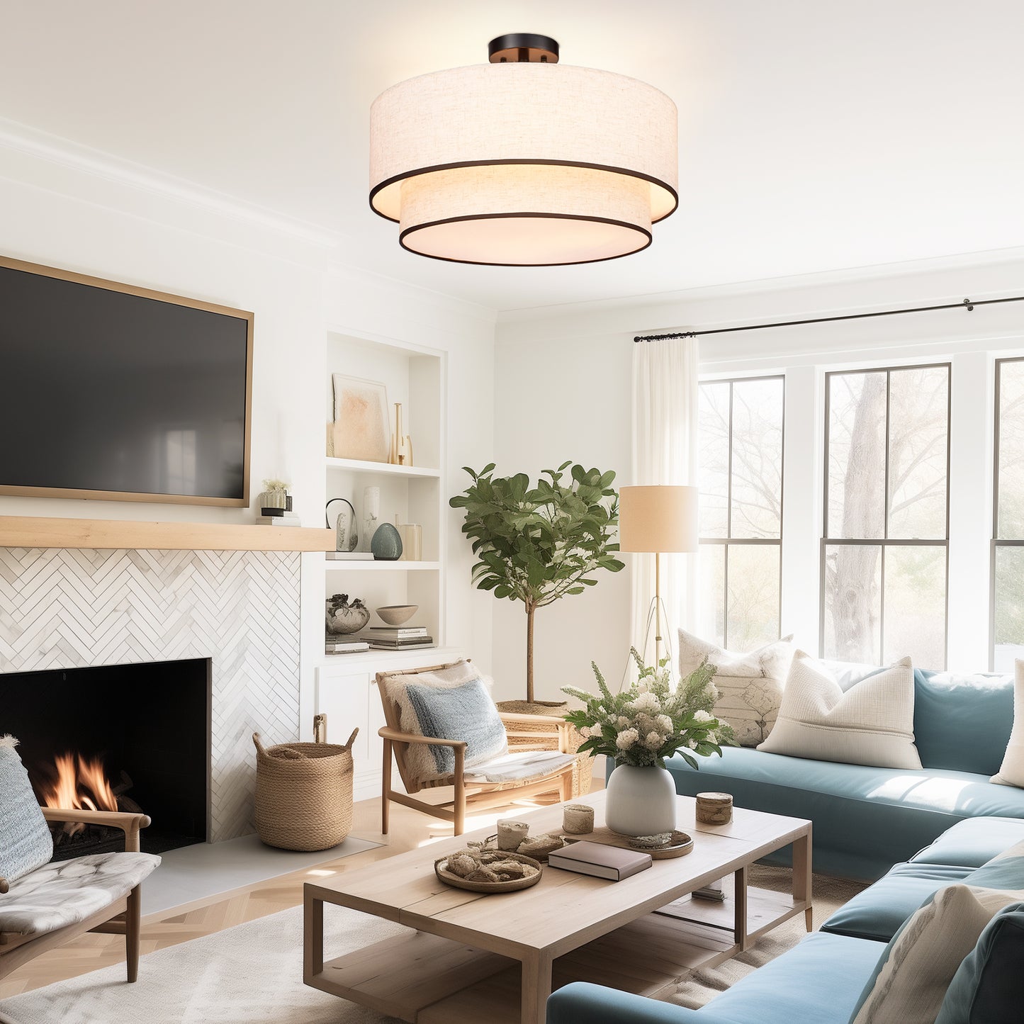 Aeris 20 inch Semi Flush Mount Ceiling Light with Fabric Shade