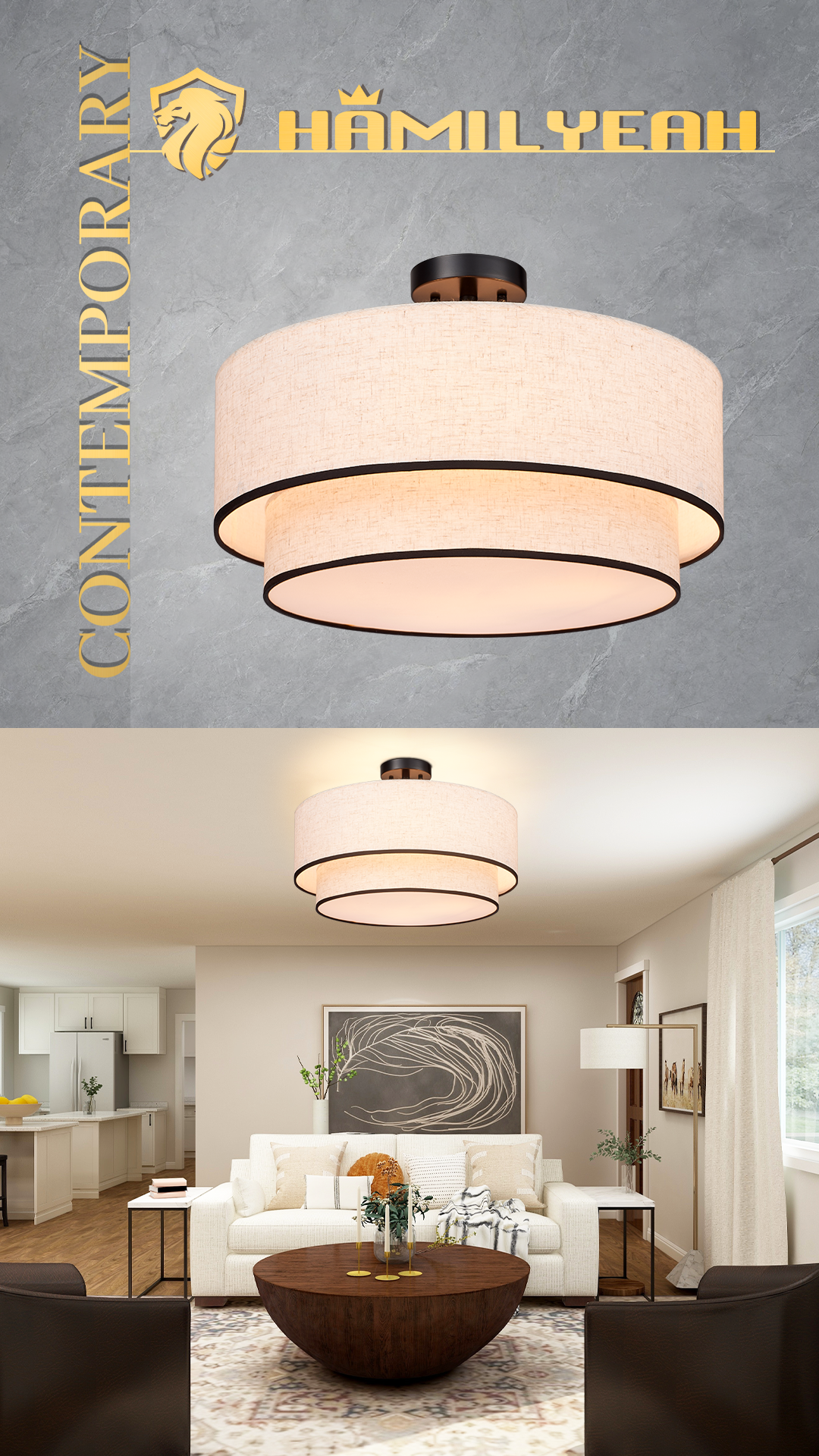 Aeris 20 inch Semi Flush Mount Ceiling Light with Fabric Shade