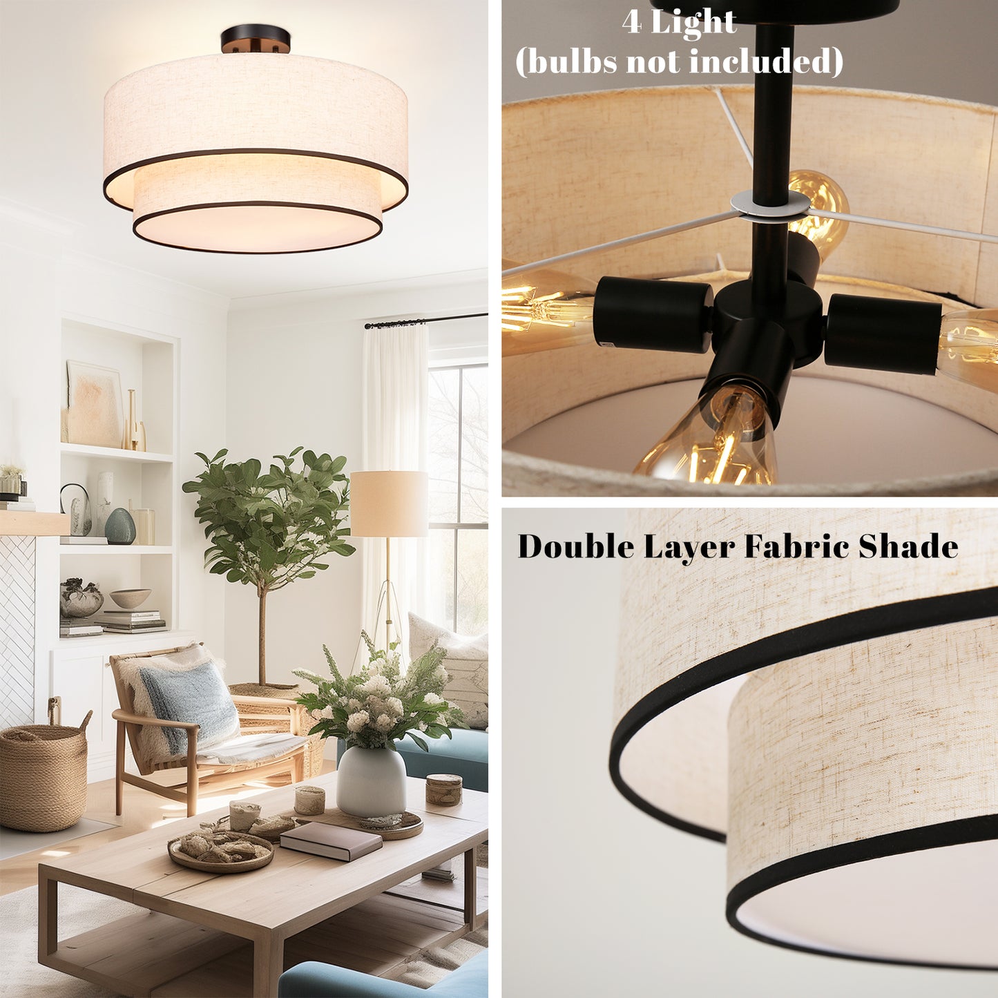 Aeris 20 inch Semi Flush Mount Ceiling Light with Fabric Shade