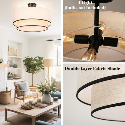 Aeris 20 inch Semi Flush Mount Ceiling Light with Fabric Shade