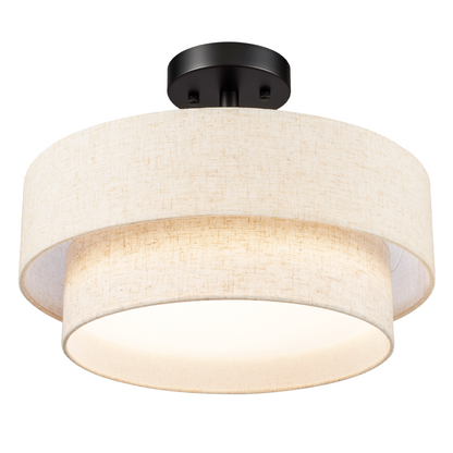 Aeris 15inch LED Semi Flush Mount Ceiling Light with Double Layer Fabric Shade