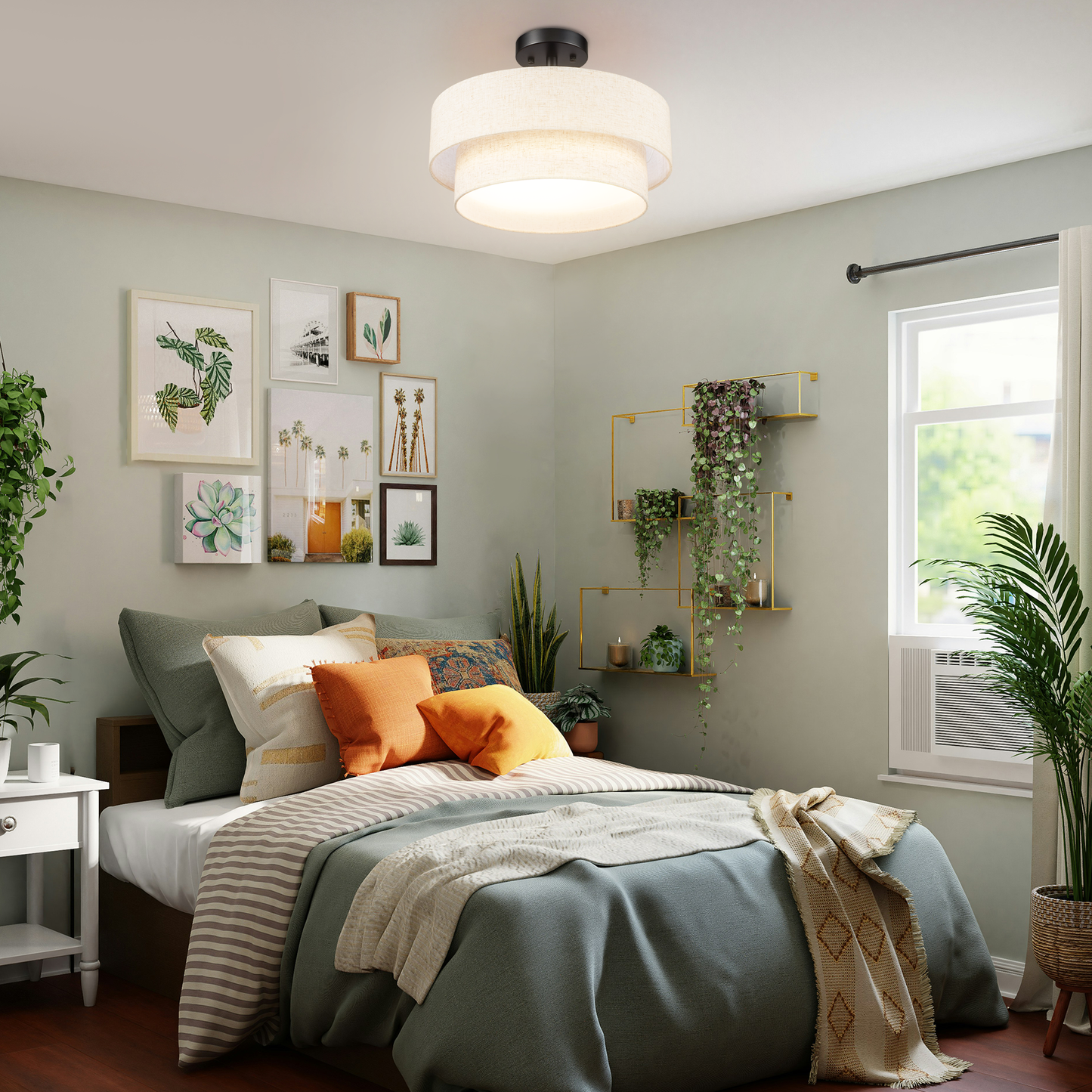 Aeris 15inch LED Semi Flush Mount Ceiling Light with Double Layer Fabric Shade