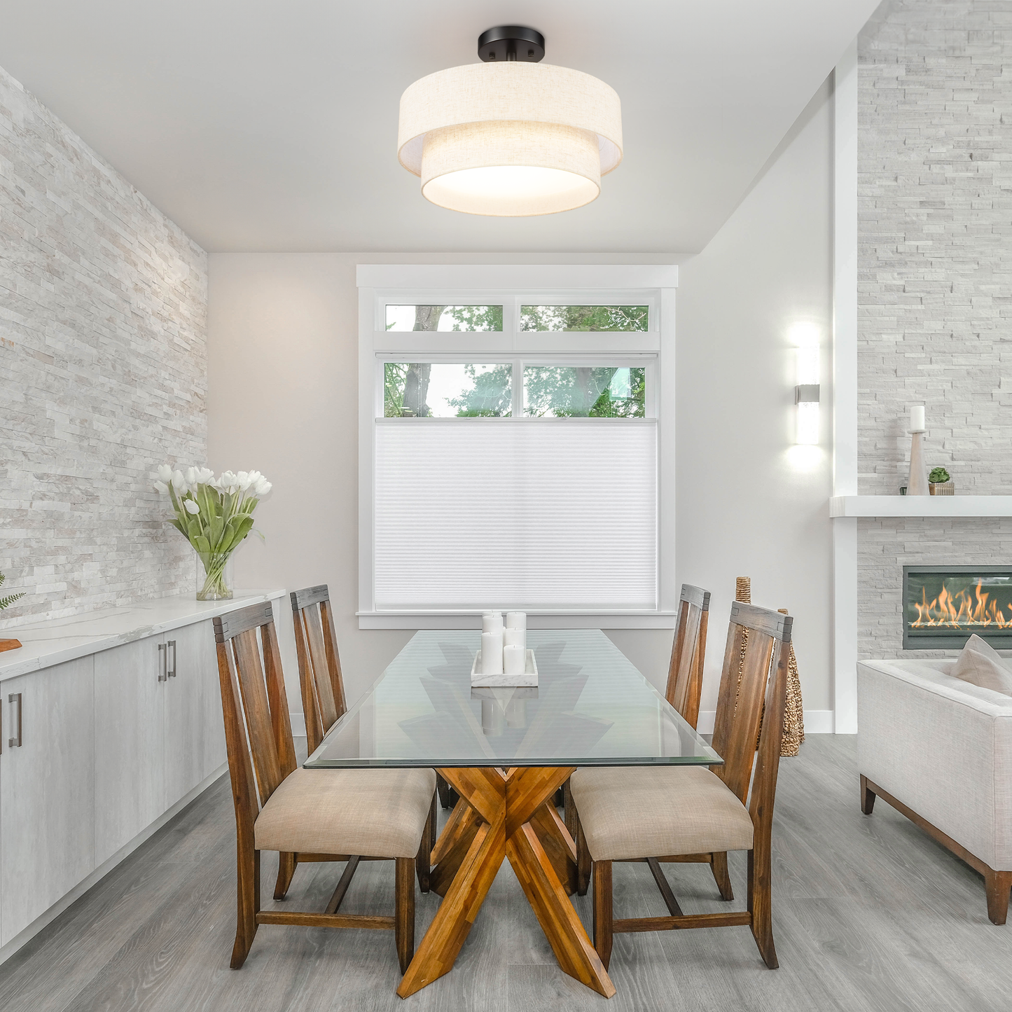 Aeris 15inch LED Semi Flush Mount Ceiling Light with Double Layer Fabric Shade