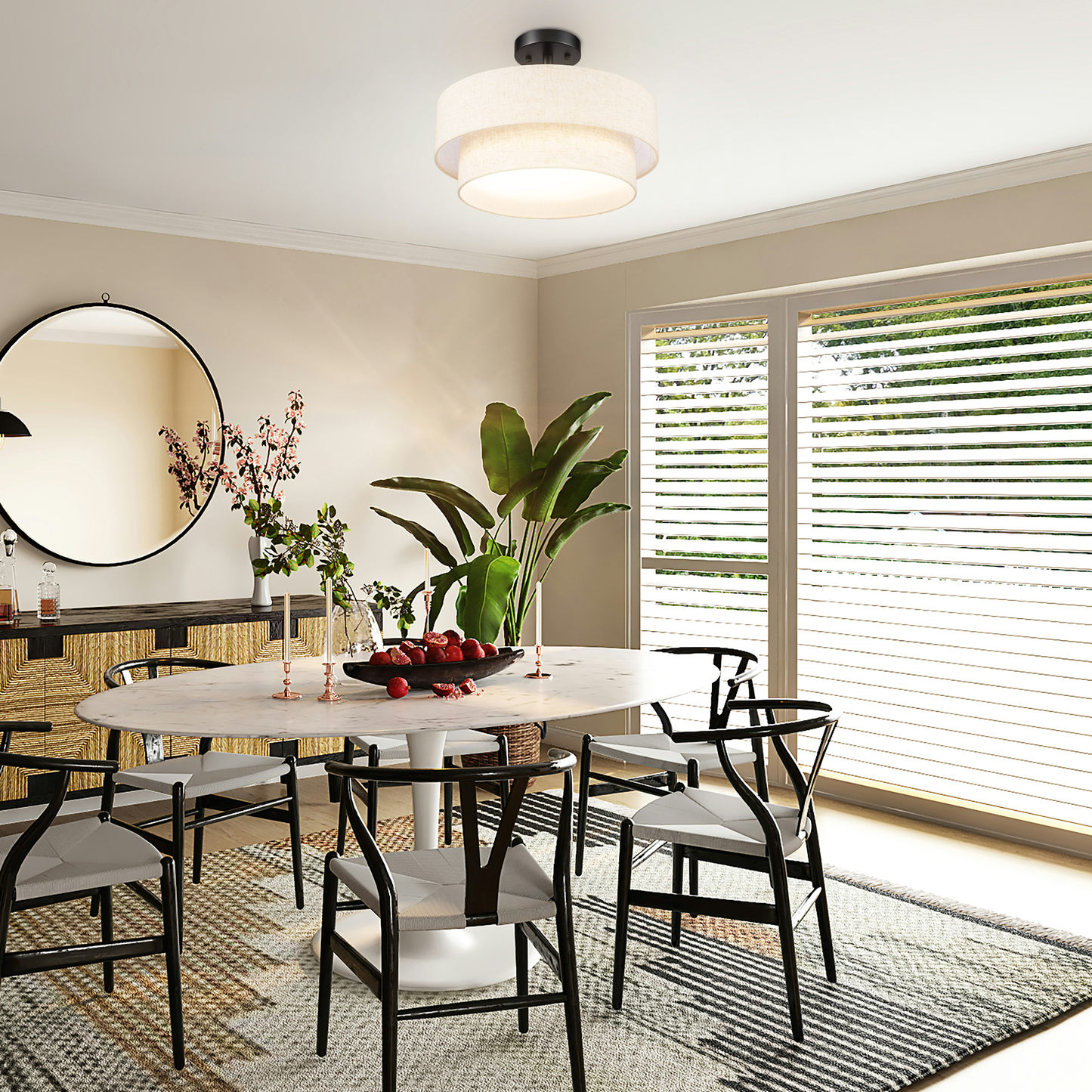 Aeris 15inch LED Semi Flush Mount Ceiling Light with Double Layer Fabric Shade