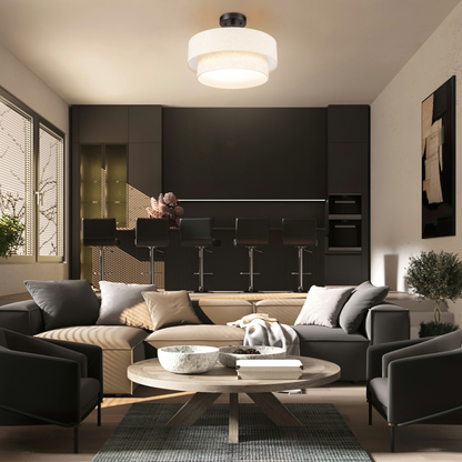 Aeris 15inch LED Semi Flush Mount Ceiling Light with Double Layer Fabric Shade