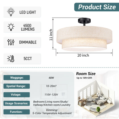 Aeris 20 Inch 48W LED Semi Flush Mount Ceiling Light