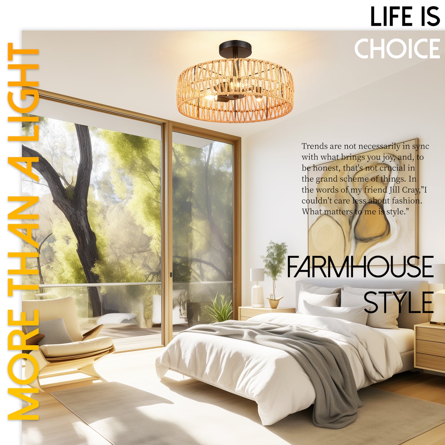 Loofcraft 16 inch Flush Mount Ceiling Light with Rattan Shade