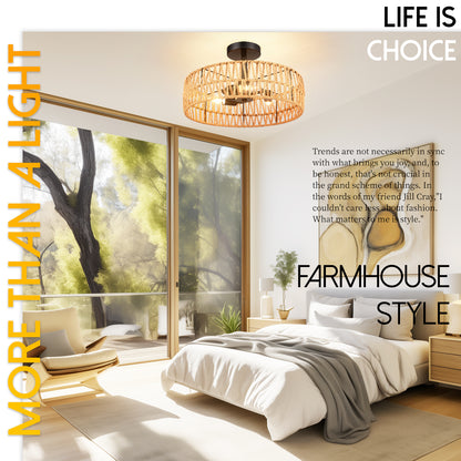 Loofcraft 16 inch Flush Mount Ceiling Light with Rattan Shade